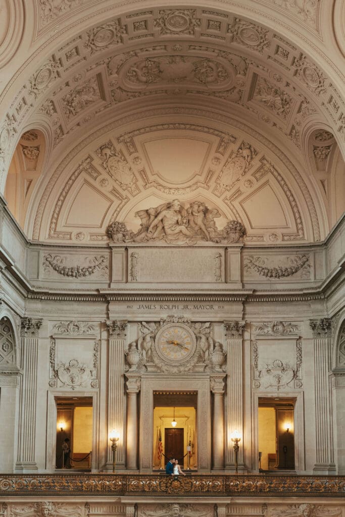 Ornate rotunda ceiling and architectural details inside San Francisco City Hall