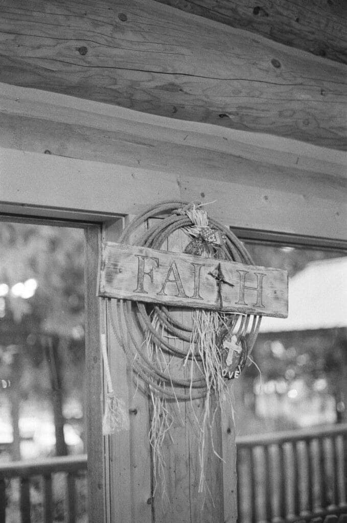 Wedding detail captured on black and white film at Western Pleasure Guest Ranch in Sandpoint Idaho using timeless film wedding photography.